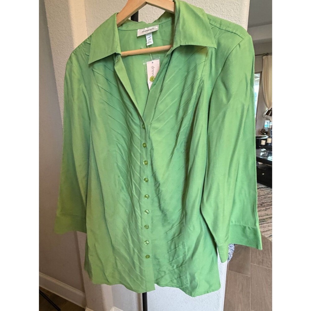 dressbarn Bright Green Button-Front Collared Blouse 14/16